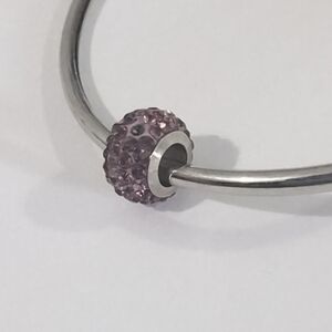 Silver Purple with Purple Rhinestones Charm for Pandora Style Bracelet